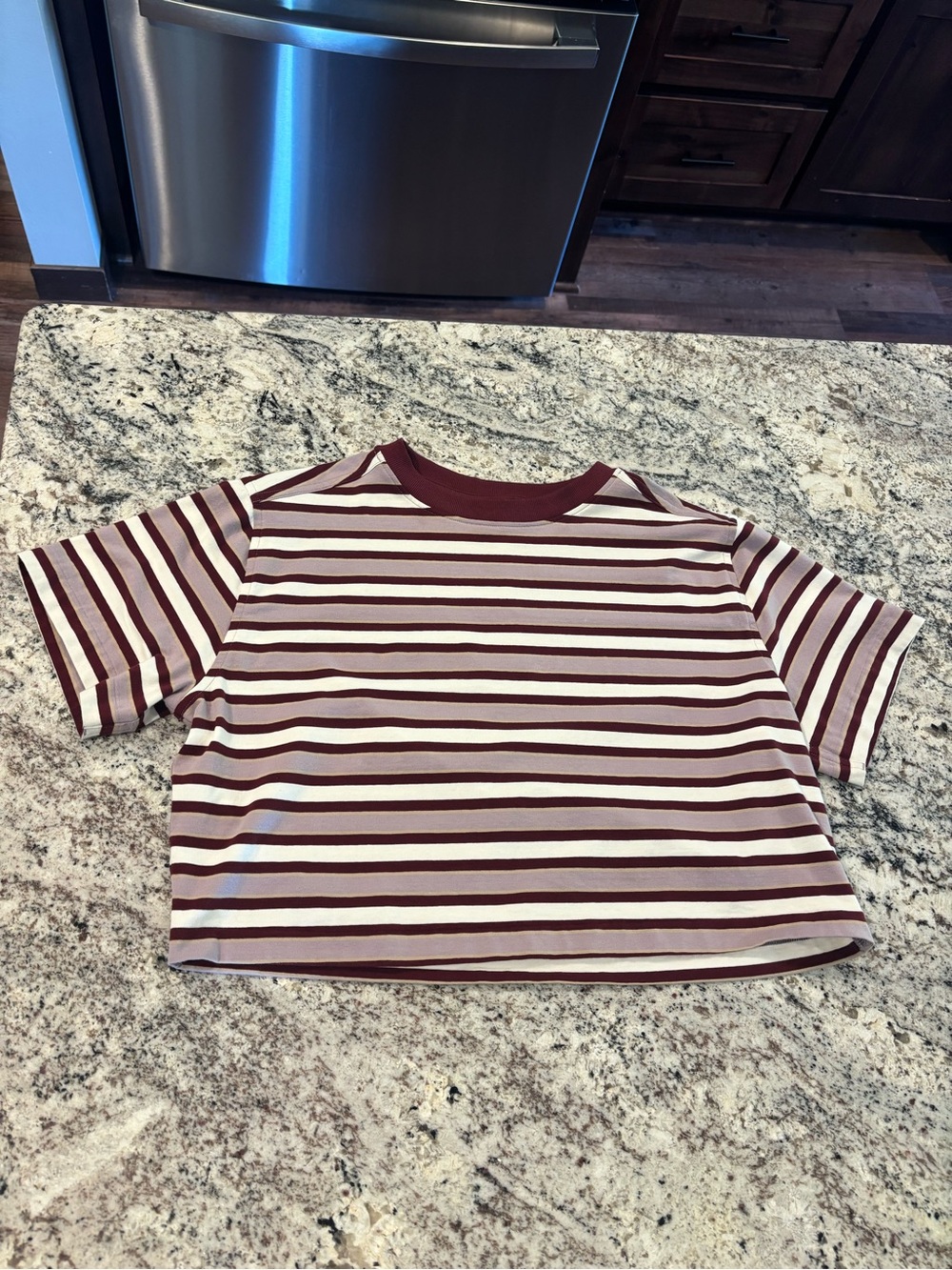 Lululemon Cropped Short Sleeve Striped Tee - Maroon & White